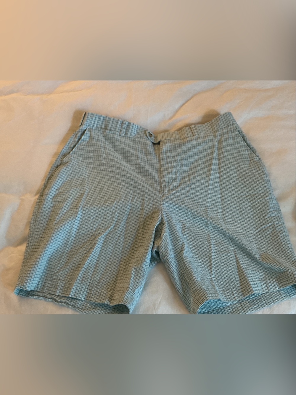 Peter Millar Light Blue Plaid Flat Front Shorts